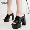 Gdgydh Square Heel Platform Mules Women Outdoor Slippers Peep Toe Slip On Sandals Shoes Slingbacks Black White Great Quality