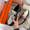 New Women's Metal Lock Buckle Denim Whiskers Edge Colour Blocking Loafers Spring and Autumn Women's Casual Shoes